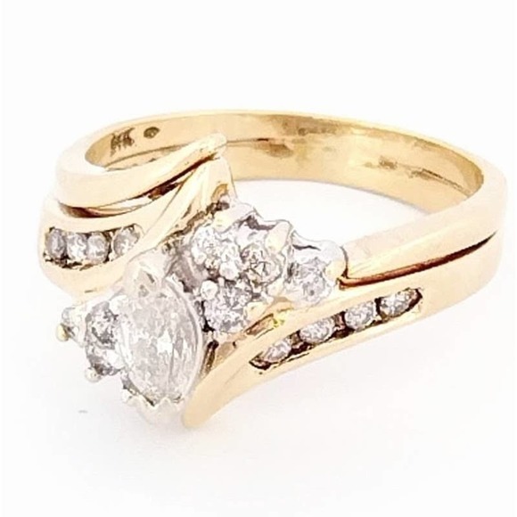 14K Diamond Wedding Ring Set/ Engagement Ring REAL DIAMONDS Size 5.6 - Picture 5 of 12